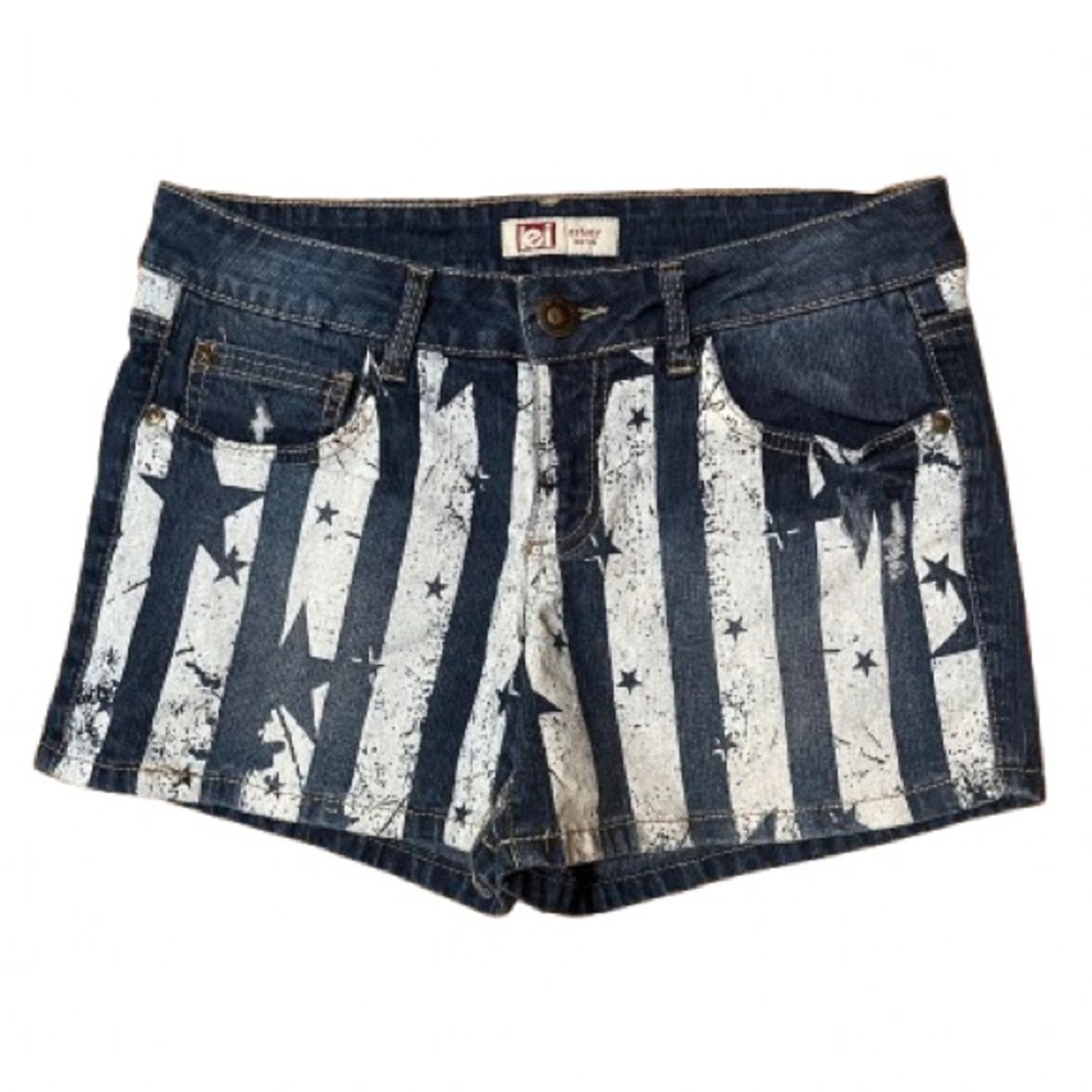 Lei Ashley Low Rise Star-Striped Patriotic Jean Shorts Size 7